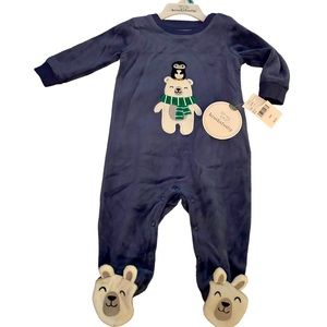 •NWT Koalababy Blue Velour Onesie With Bear And Penguin 3/6 Months Long Sleeve